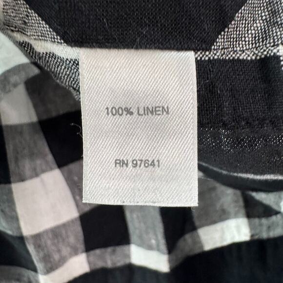 J Jill Love Linen Top Women M White Black Checked Boat Neck Lagenlook 3/4 Sleeve - Picture 10 of 11